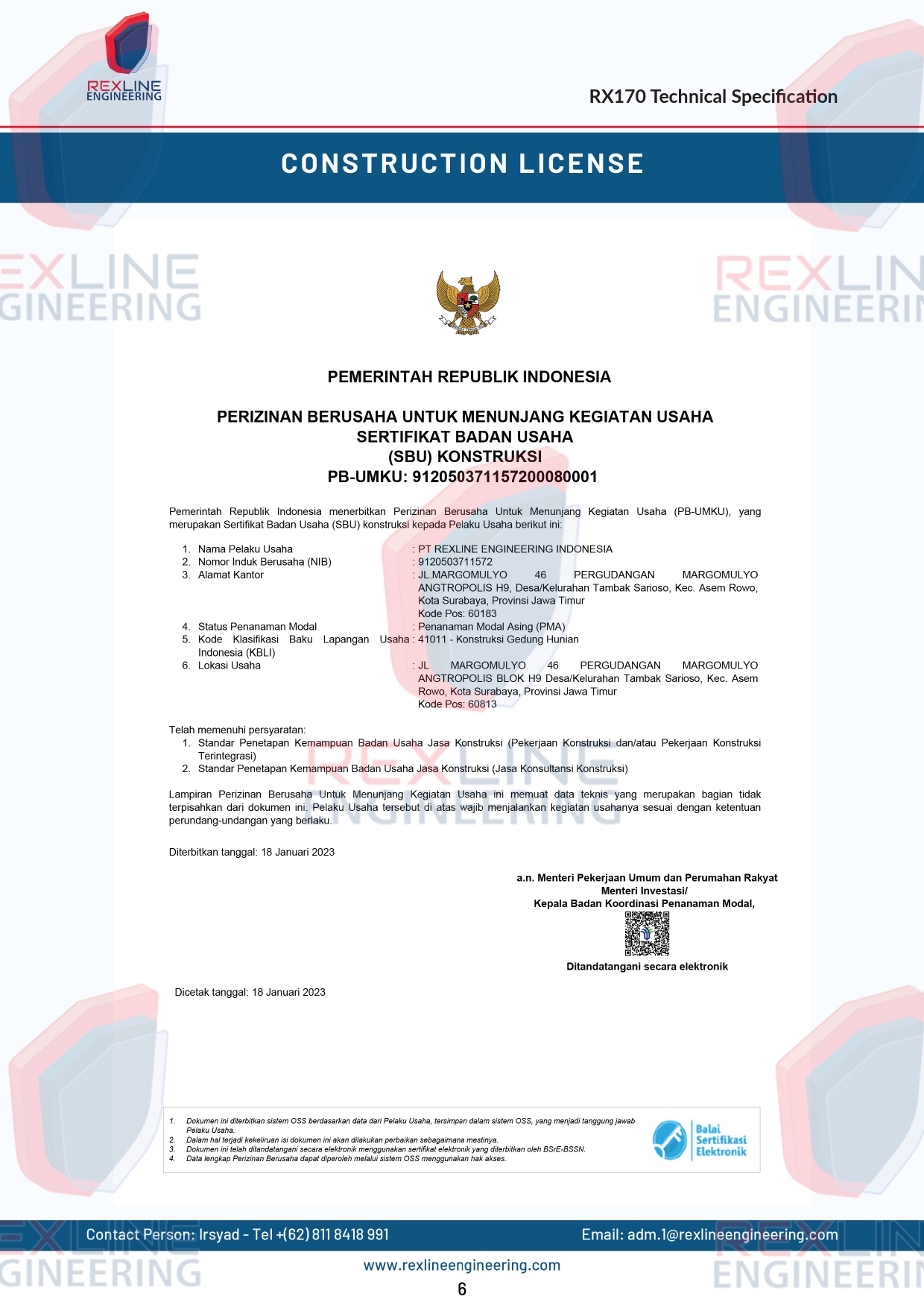Construction Licenses Indonesia - Rexline Engineering