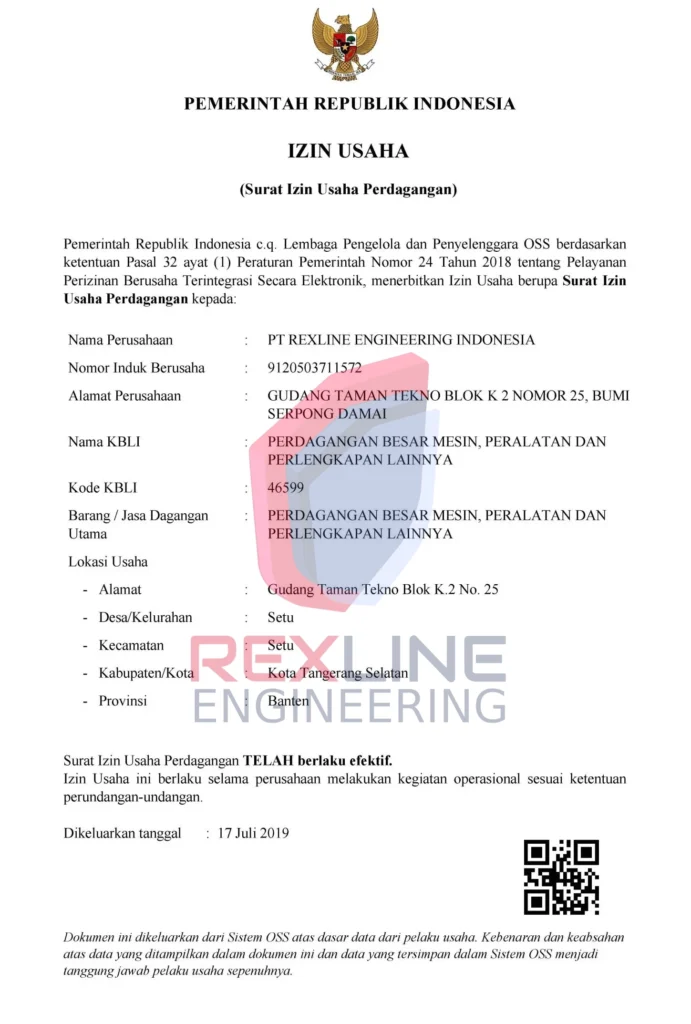 Rexline Trade Mark Certificate