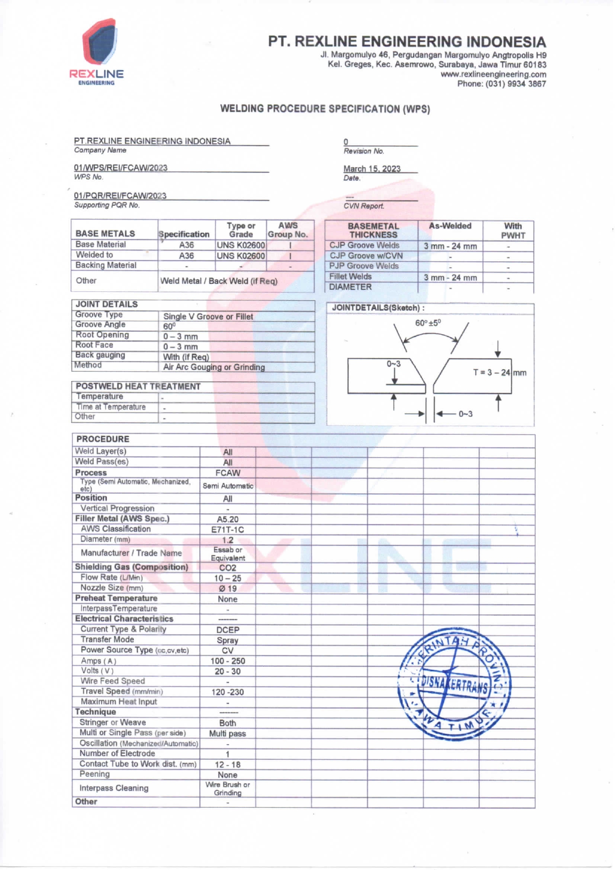 REXLINE - WPS DOCUMENTS - FCAW