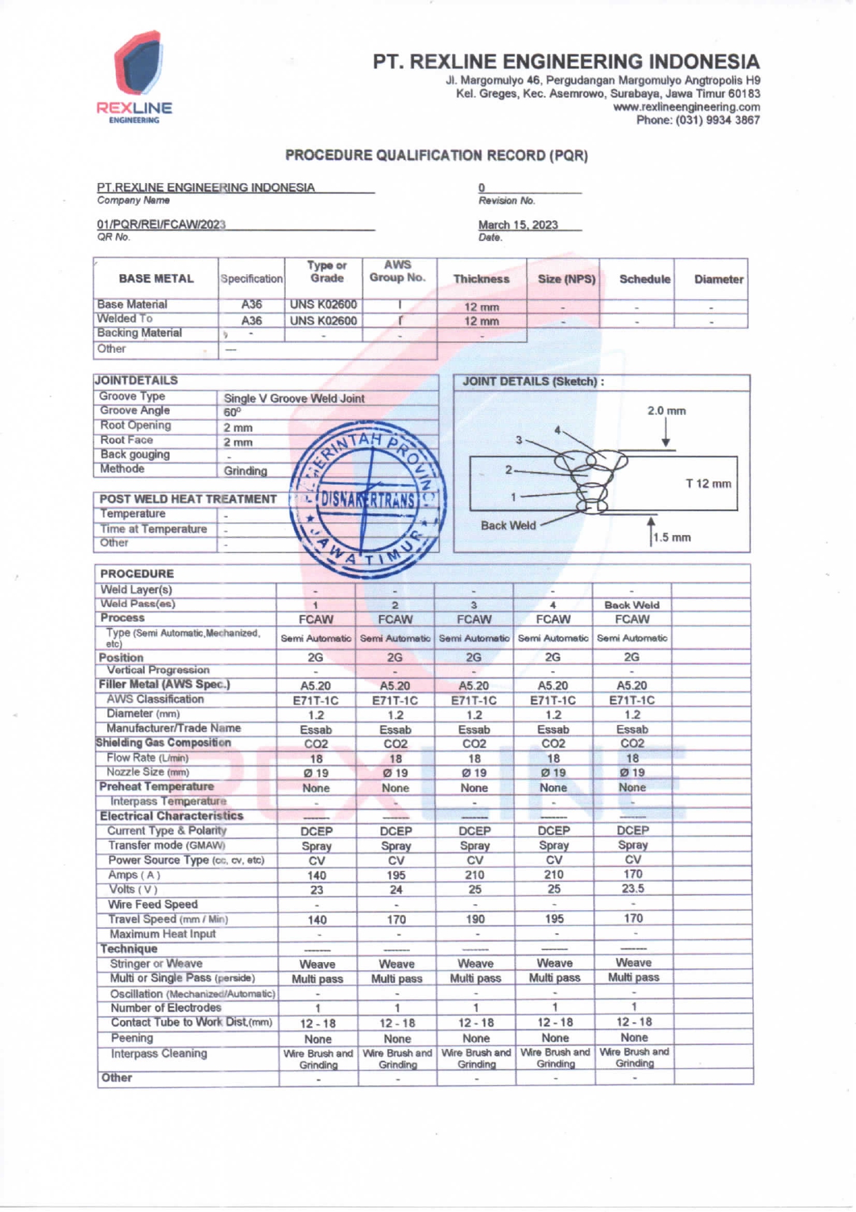 REXLINE - WPS DOCUMENTS - FCAW