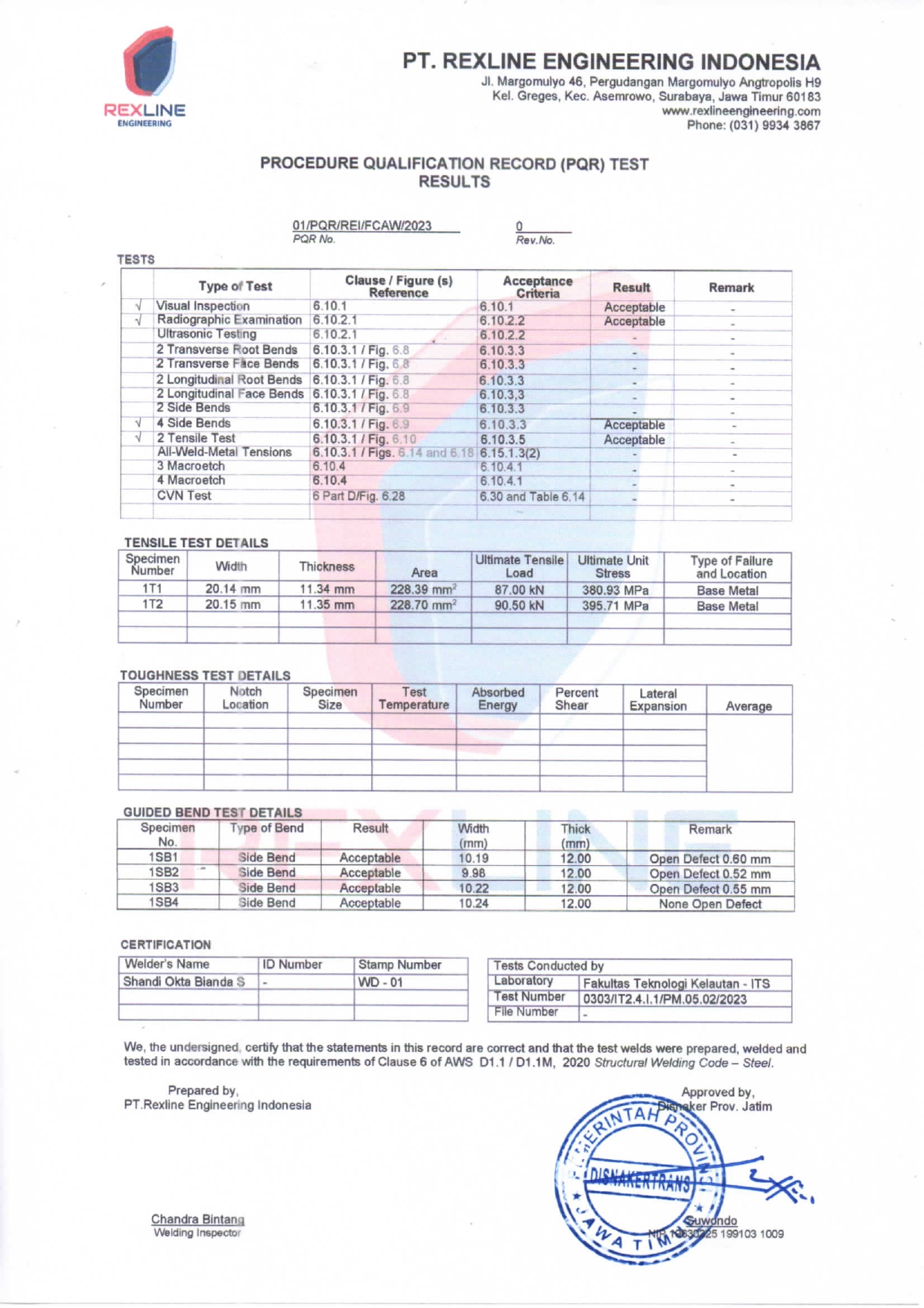 REXLINE - WPS DOCUMENTS - FCAW