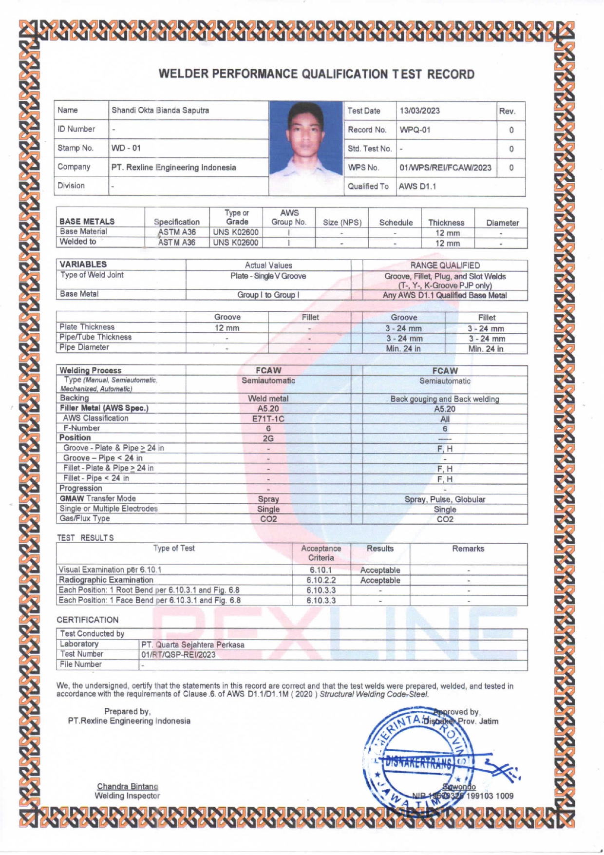 REXLINE - WPS DOCUMENTS - FCAW