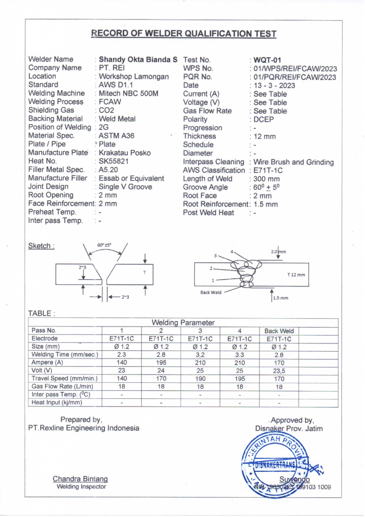 REXLINE - WPS DOCUMENTS - FCAW