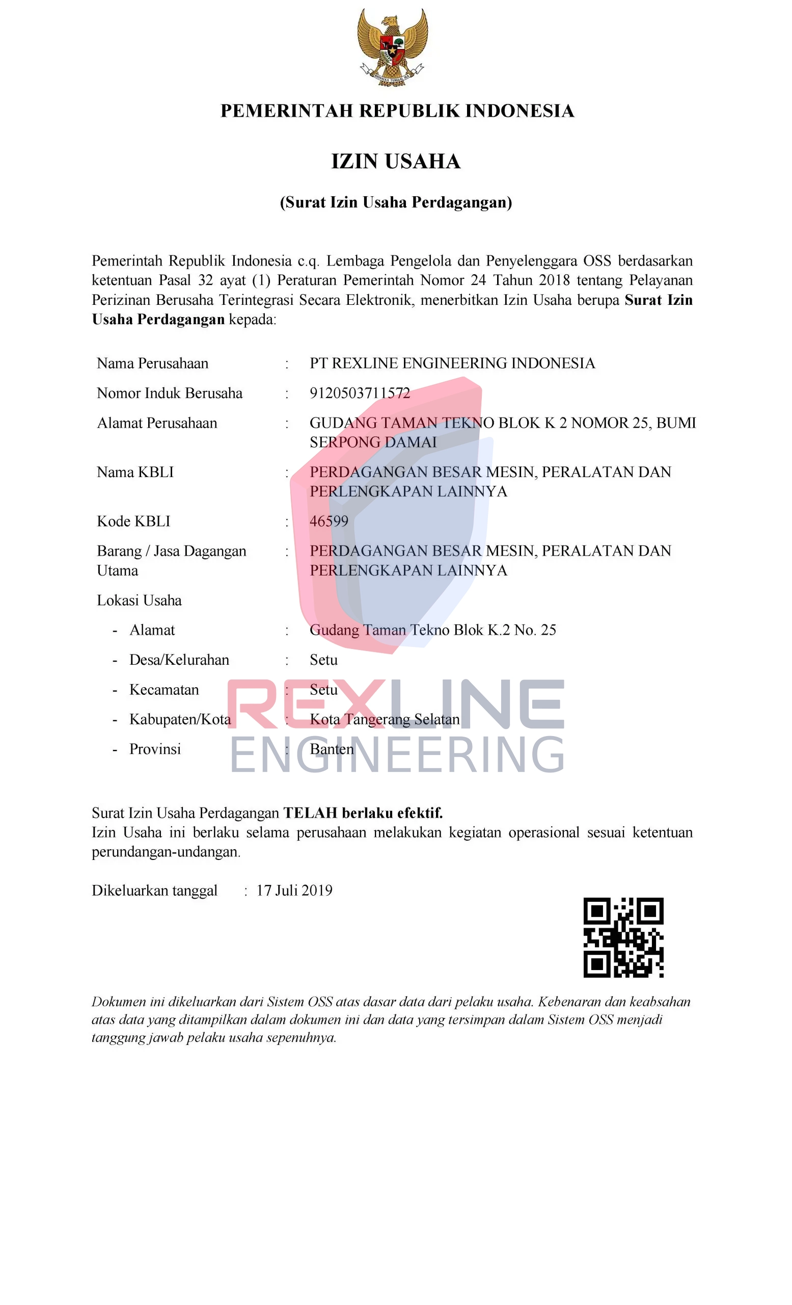 Rexline Legality Certificate