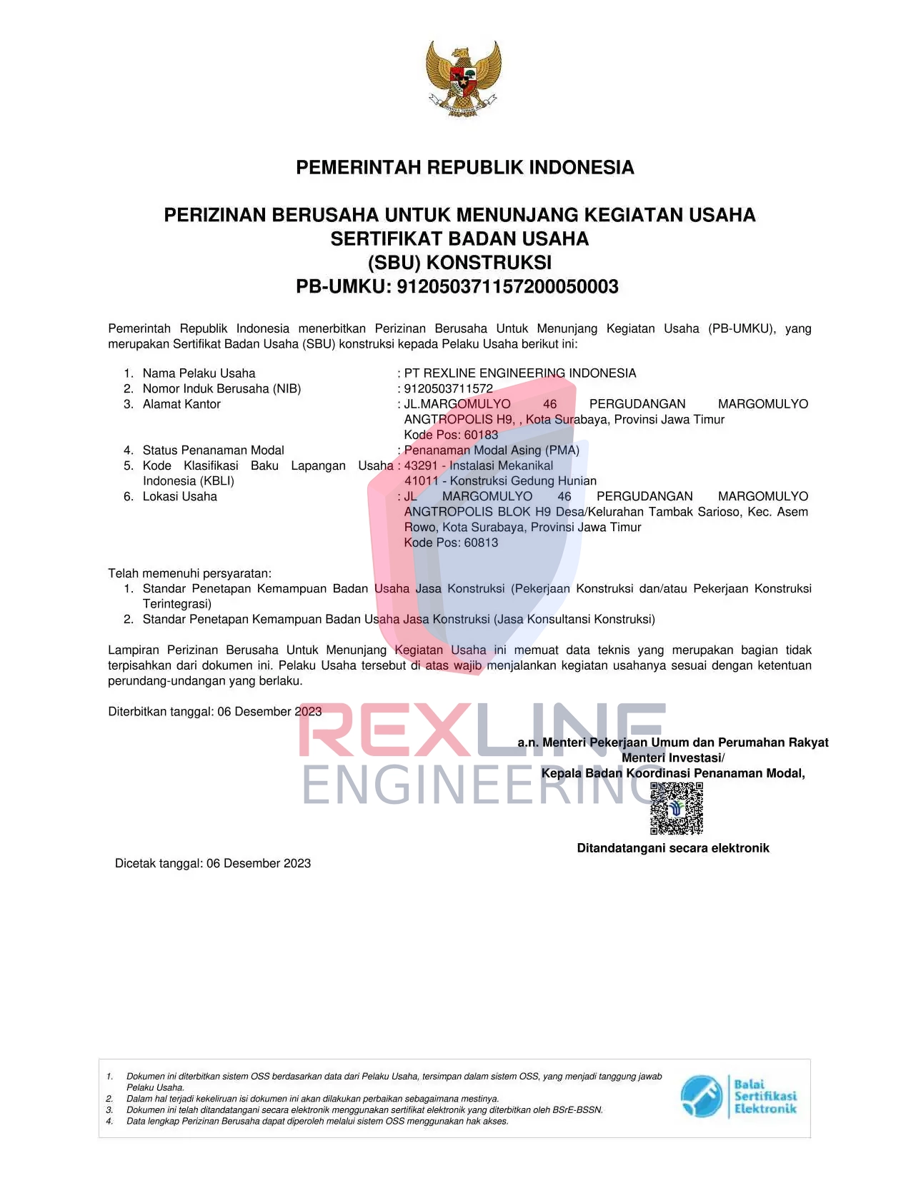 Rexline Legality Certificate