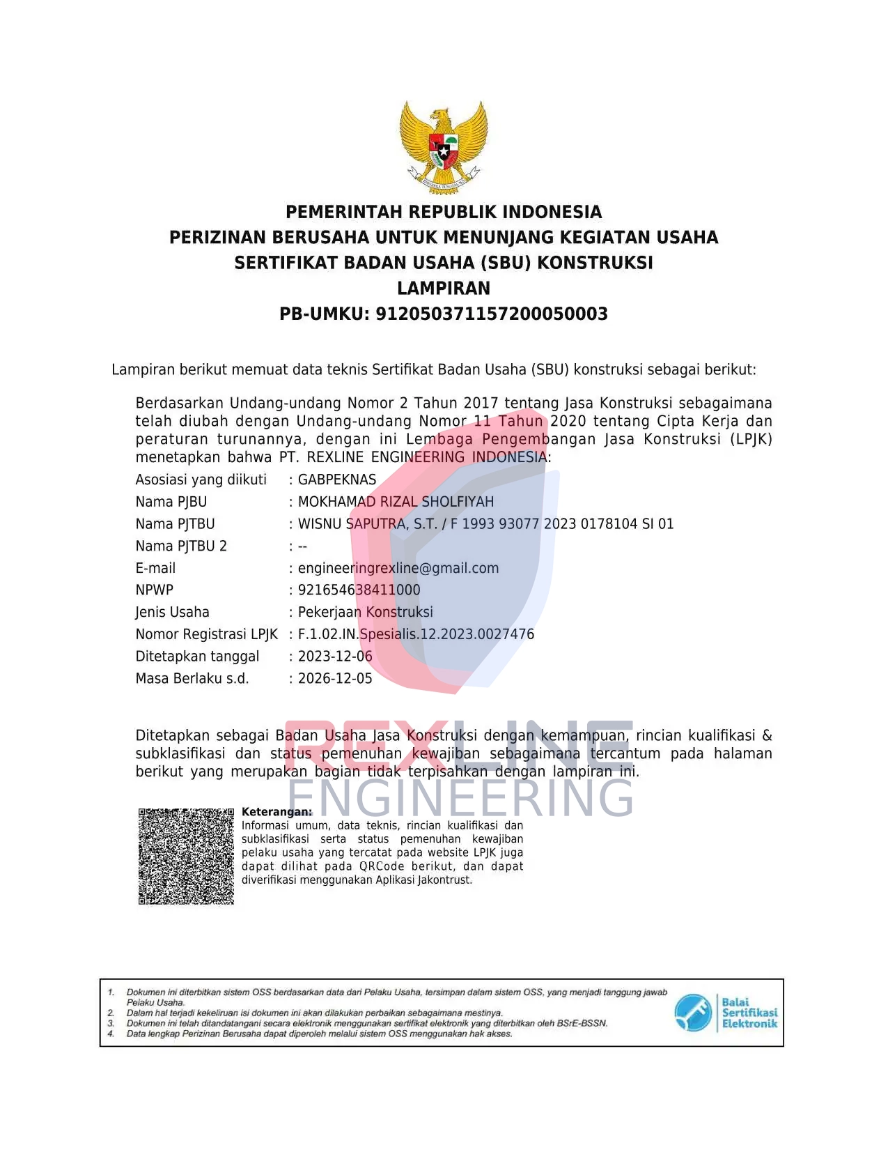 Rexline Legality Certificate