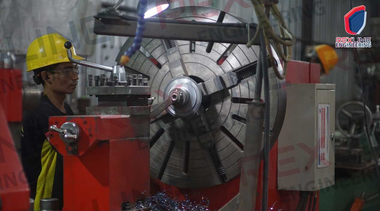 Rexline in-house steel fabrication shop floor — precision EPCM steel manufacturing Indonesia