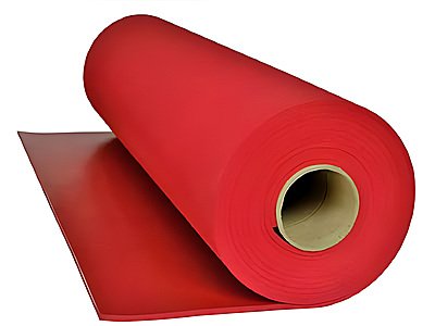 Rolled red Rexline Guard rubber sheeting used for equipment protection