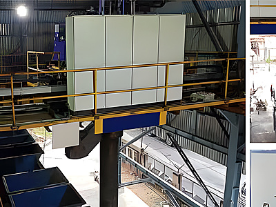 Stationary auger sampling system enclosure installed on an elevated platform at a processing facility